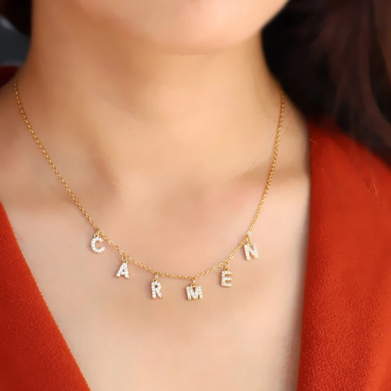 Custom Zircon Letter Name Necklace for Women