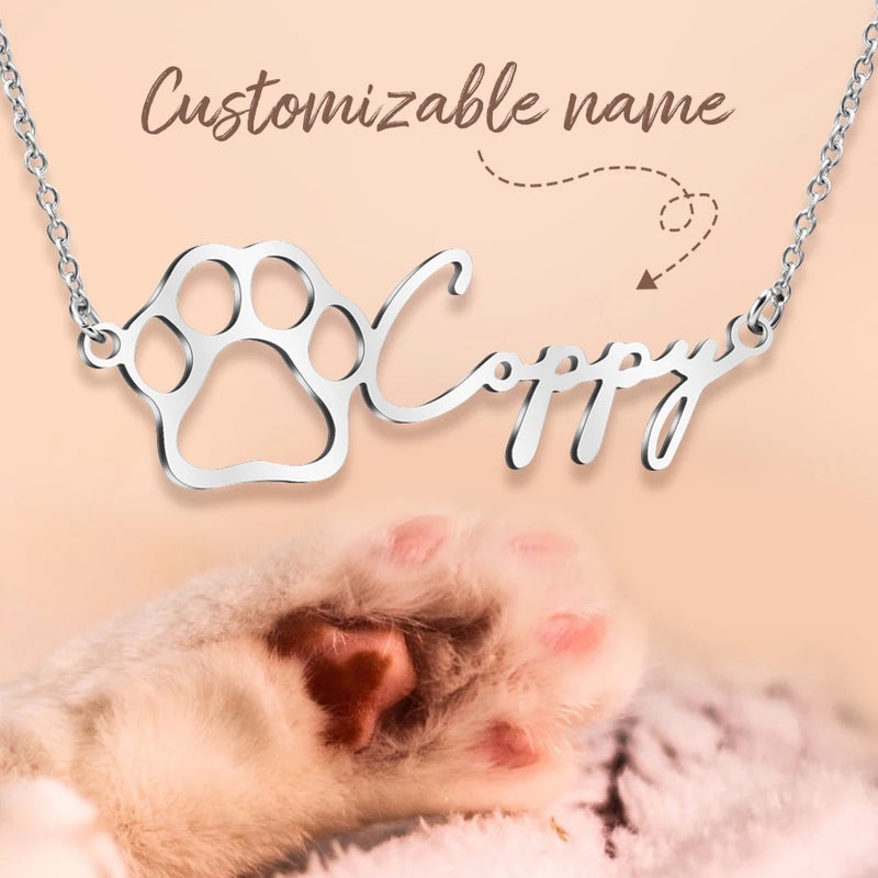 Pet Dog Paw Name Necklace Stainless Steel Women Necklace