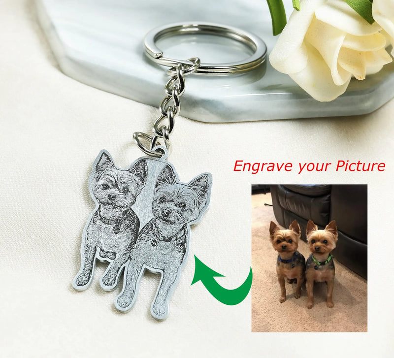 Engraved Pet Memorial Keychain with Dog Picture - Birthday Gift for Kid