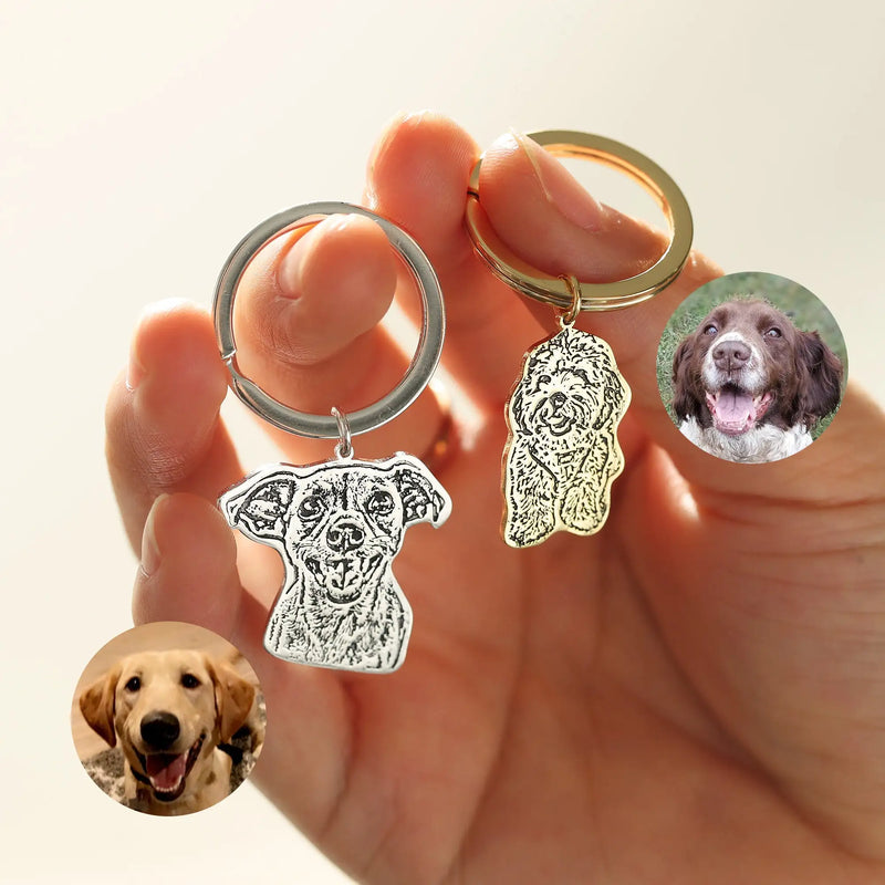 Custom Pet Portrait Keychain, Engraved Photo, Pet Loss Memorial Gift