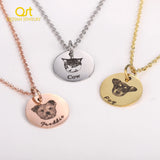 Pet Photo Disc Necklace Tiny Cat Dog Name Pendant Necklaces Animal Disc