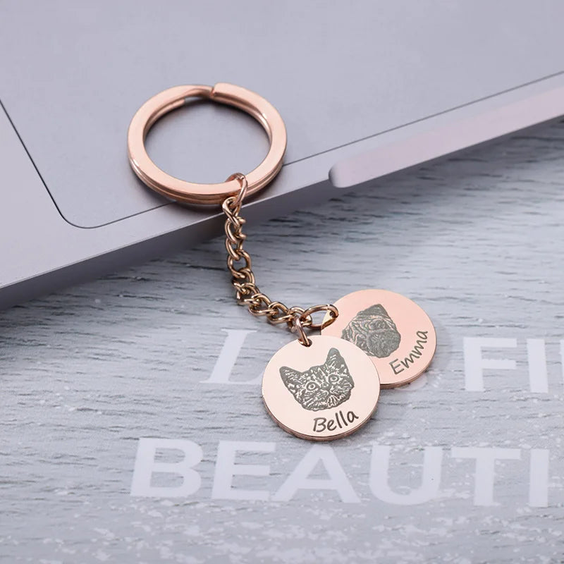 Personalized Pet Photo Keychain with Name - Stainless Steel Memorial Gift