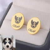 Personalized Pet Photo Earrings - Engraved Stainless Steel Animal Picture Studs