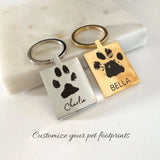 Custom Pet Footprint Keychain Personalized Stainless Steel Key Chain