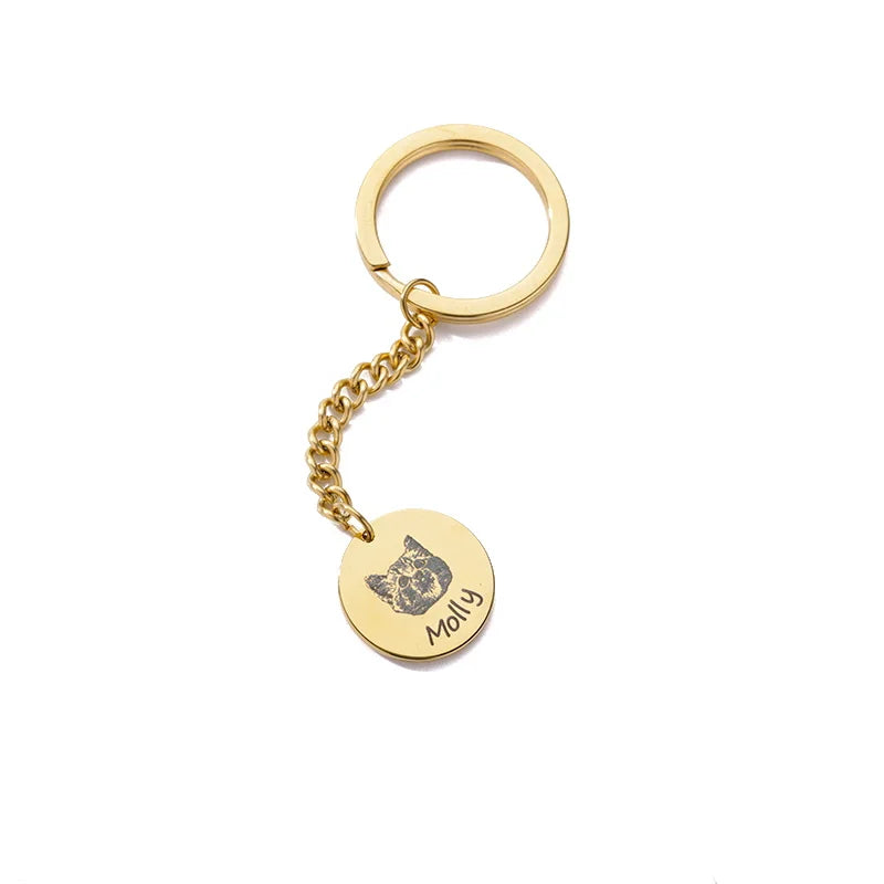 Pet Photo Name Keychain Stainless Steel Picture Keyring
