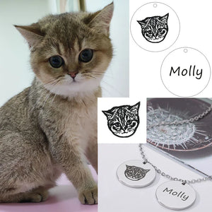 Personalized Stainless Steel Pet Photo Necklace Cat Dog Name Pendant