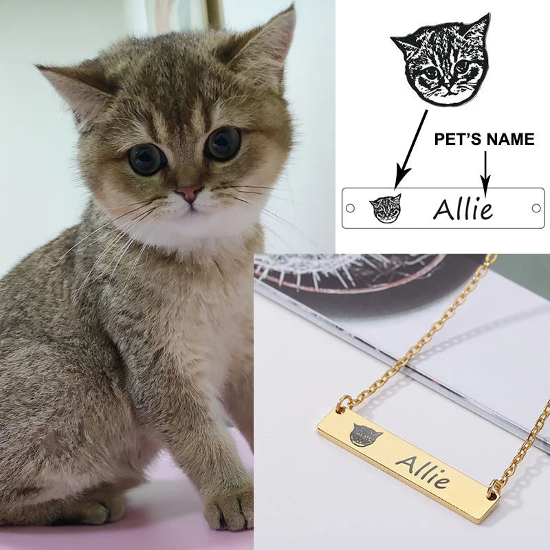 Personalized Stainless Steel Pet Photo Necklace Cat Dog Name Pendant