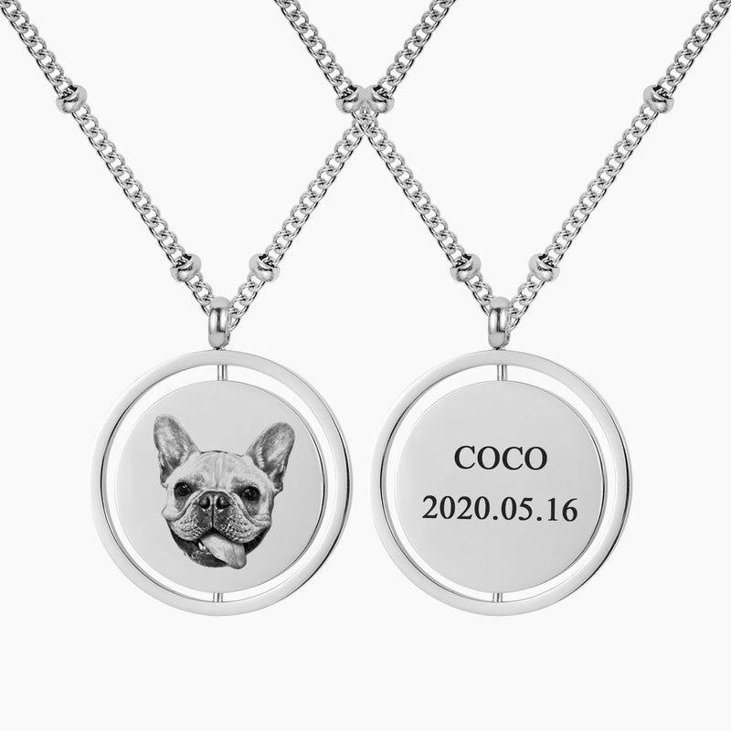 Personalized Pet Photo Necklace Engraved Name Pendant Memorial Gift