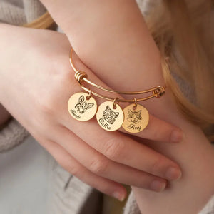 Pet Portrait Bangle Stainless Steel with Engraving, Birthday Jewelry Gift
