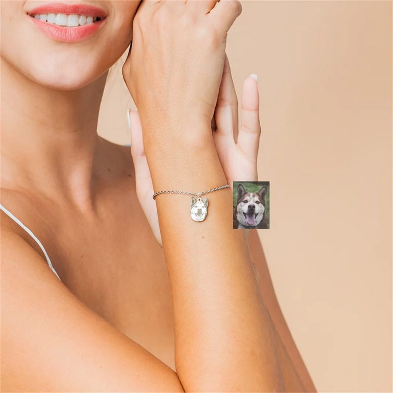 Personalized Pet Photo Bracelet - Engraved Stainless Steel Adjustable Bracelet