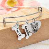 Personalized Pet Portrait Bracelet with Picture - Pet Name Bangle for Women