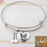Personalized Pet Portrait Bracelet with Picture - Pet Name Bangle for Women