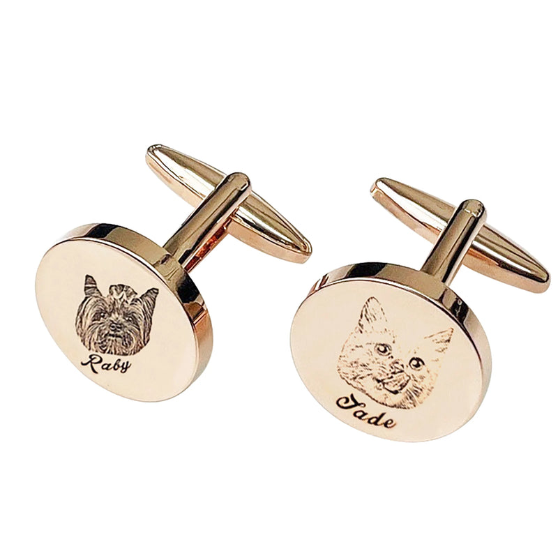 Personalized Photo Cufflinks - Engraved Round Name Cufflinks
