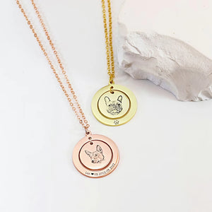 Pet Portrait Engraved Name Date Necklace Personalized Round Pendant