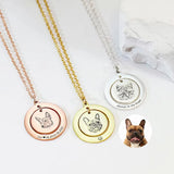 Pet Portrait Engraved Name Date Necklace Personalized Round Pendant