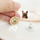 Pet Portrait Necklace Custom Dog Photo Pendant Engraved Name Memorial Jewelry