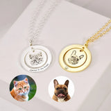 Pet Portrait Necklace Custom Dog Photo Pendant Engraved Name Memorial Jewelry