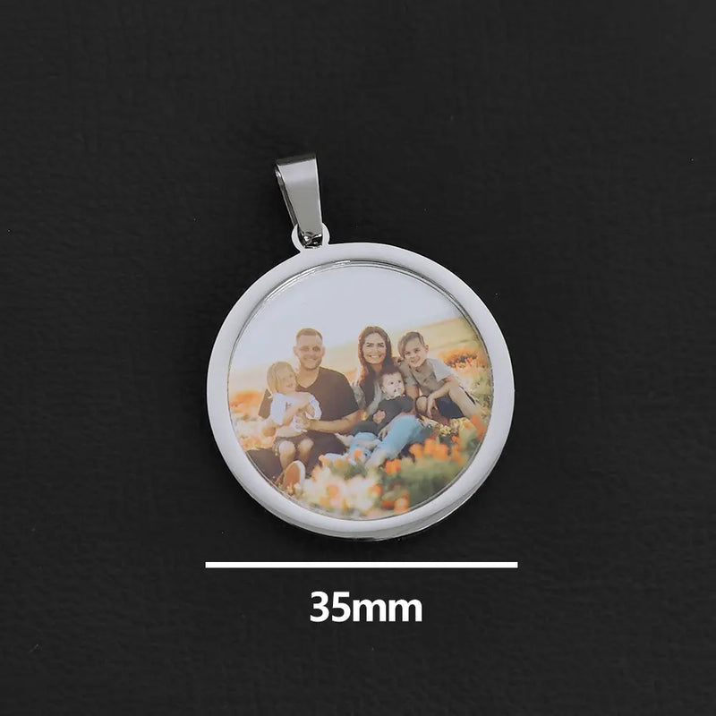 Custom 35mm Round Nameplate Necklace Stainless Steel Chain Jewelry