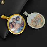 Custom 35mm Round Nameplate Necklace Stainless Steel Chain Jewelry