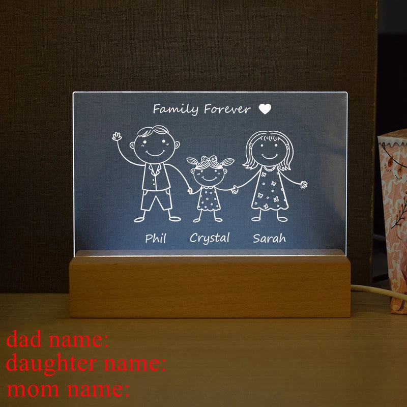 Personalized Acrylic USB LED Table Lamp Night Light - Family Name Table Lamp