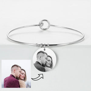 Personalized Round Heart Name Photo Bracelet Stainless Steel Jewelry