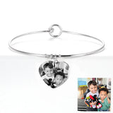 Personalized Round Heart Name Photo Bracelet Stainless Steel Jewelry