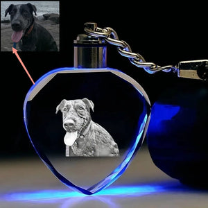 LED Light Crystal Keychain Laser Carved Photo Couple Family Souvenir Gift