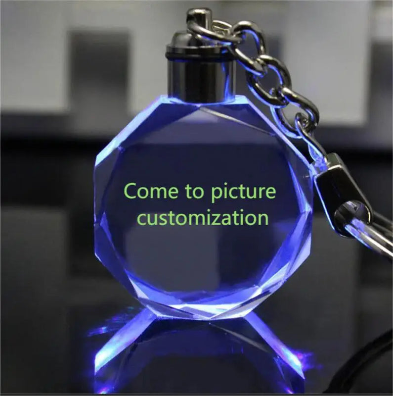 LED Light Crystal Keychain Laser Carved Photo Couple Family Souvenir Gift