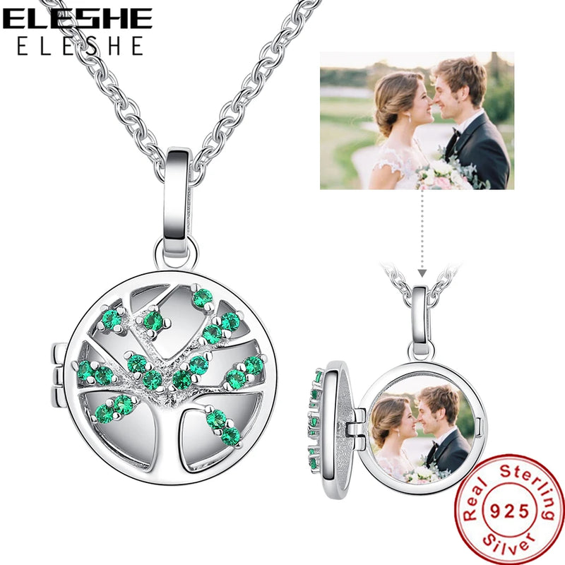 Family Tree Crystal Pendant Necklace on 925 Sterling Silver Chain