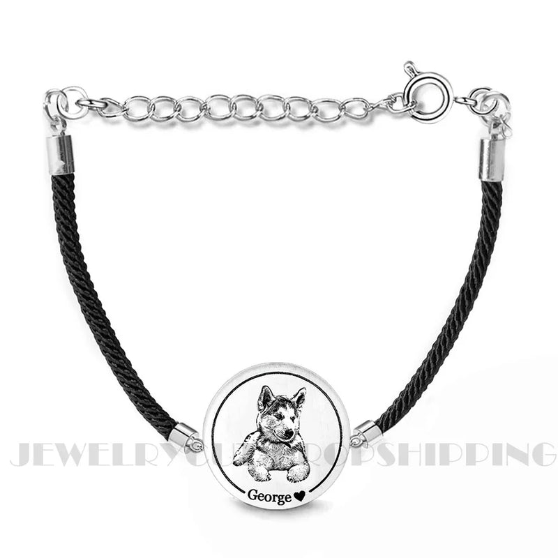 Hand-Carved Heart Tag Cat Dog Bracelet Personalized Gift Jewelry