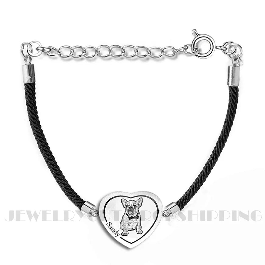 Hand-Carved Heart Tag Cat Dog Bracelet Personalized Gift Jewelry