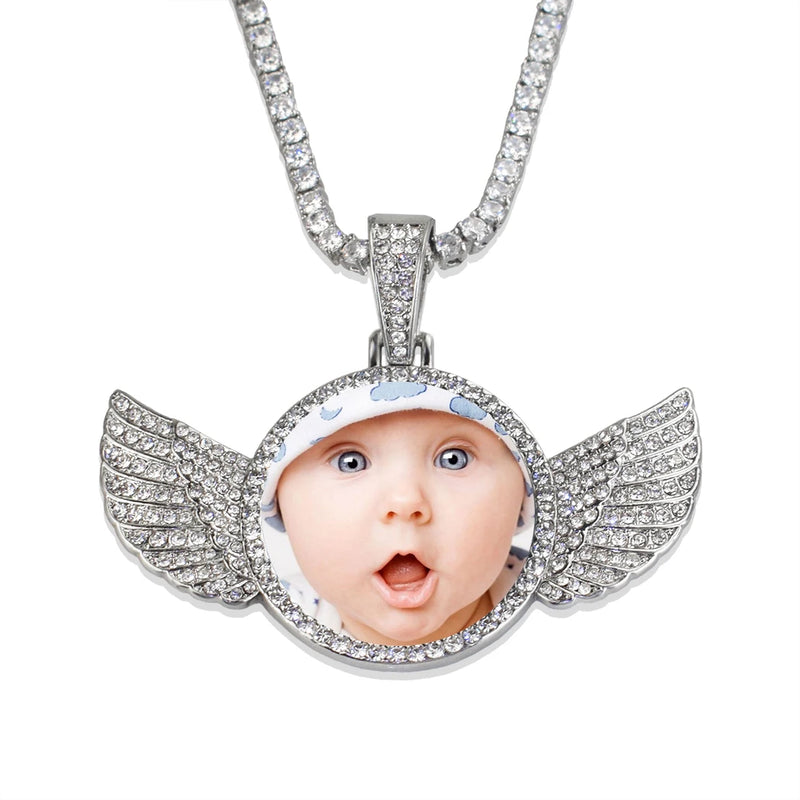 Personalized Rhinestone Pendant Necklace with Picture Cubic Zircon Chain