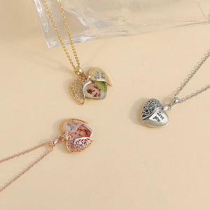 Heart Shaped Photo Necklace - Love You Double Open Peach Heart Pendant