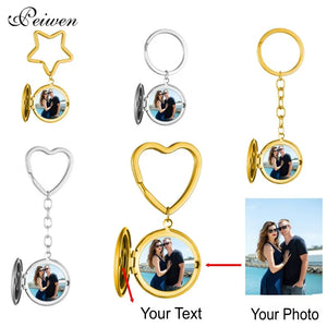 Personalized Photo Ring Keychain Stainless Steel Heart Key Ring