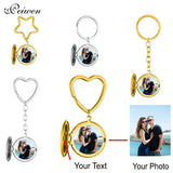 Personalized Photo Ring Keychain Stainless Steel Heart Key Ring