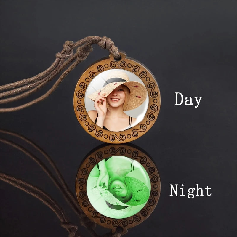 Glow In The Dark Photo Necklace Personalized Luminous Pendant Rope Chain