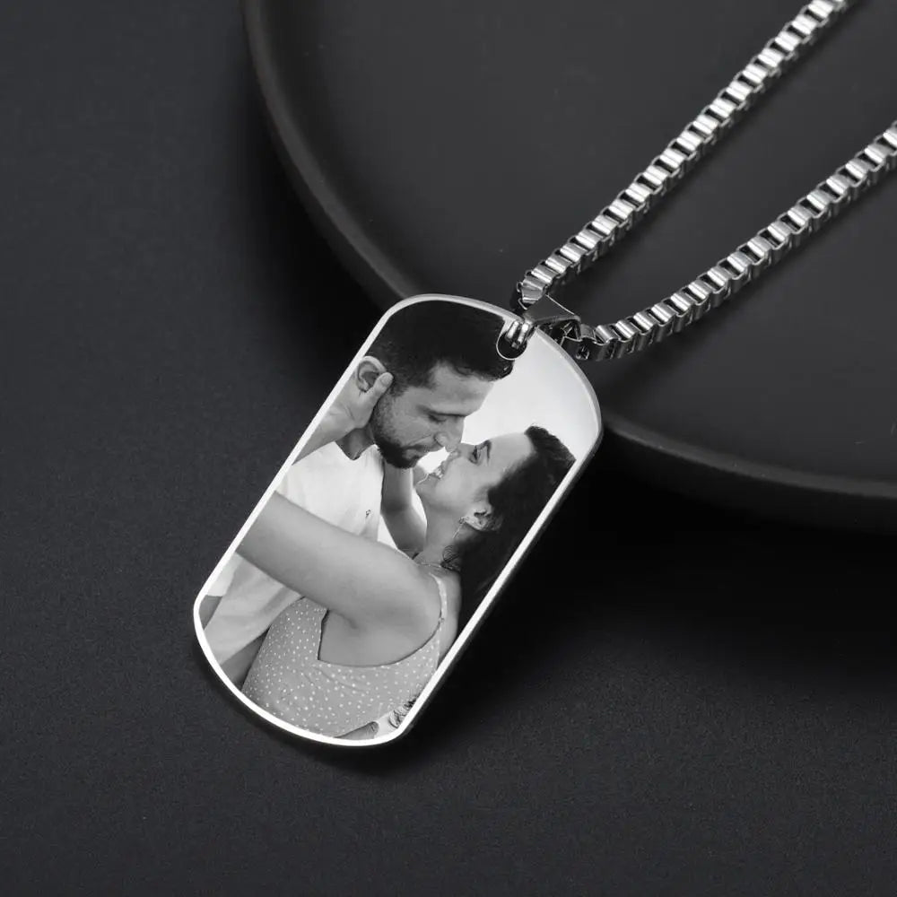 Personalized Photo Necklace Engraved Dog Tag Pendant