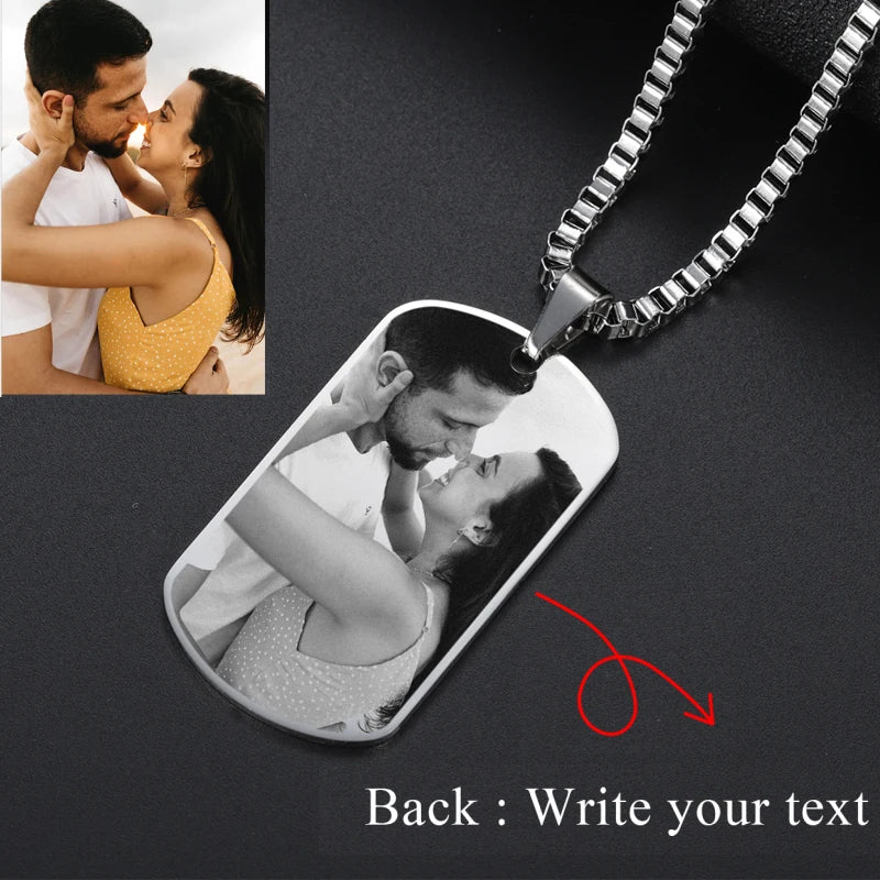 Personalized Photo Necklace Engraved Dog Tag Pendant