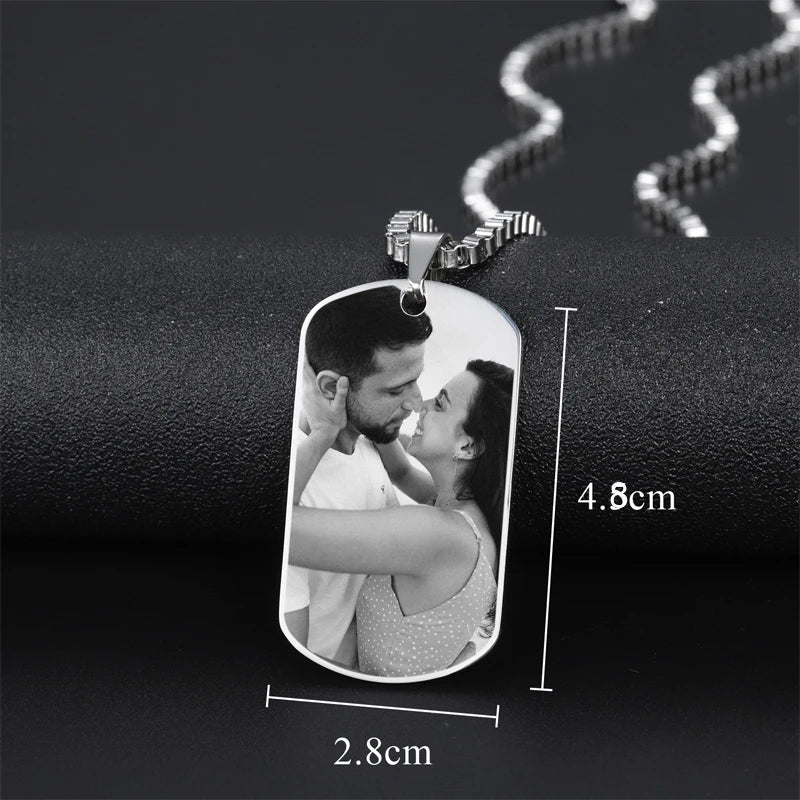 Personalized Photo Necklace Engraved Dog Tag Pendant