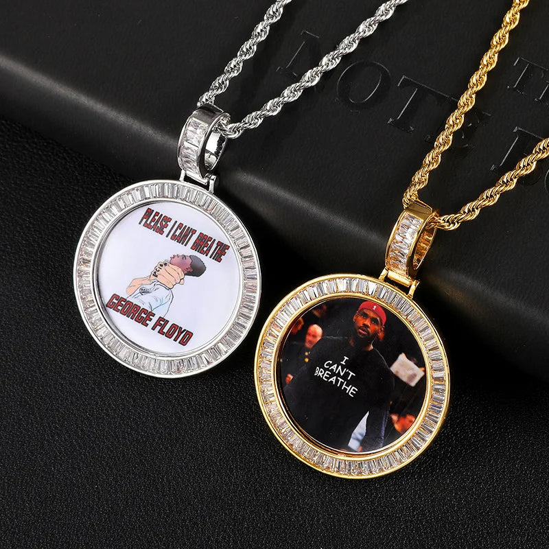 Photo Necklace Stainless Steel Rope Chain Custom Picture Circle Pendant