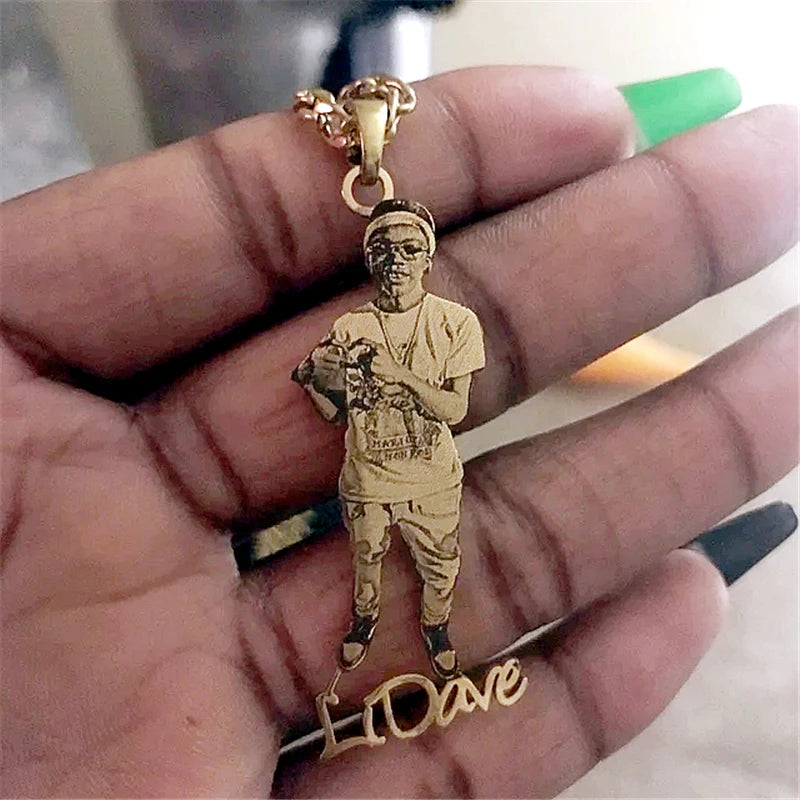 Personalised Steel Engraved Picture Nameplate Pendant Necklace