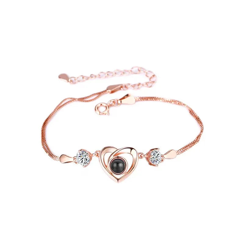 Personalized Photo Projection Bracelet with Heart Charm Pendant