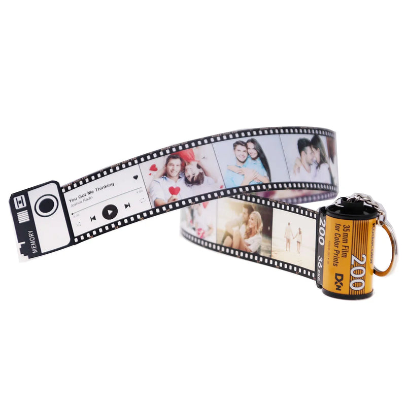 Custom Photo & Song Title Keychain - Personalized Texts on Reel Album Gift