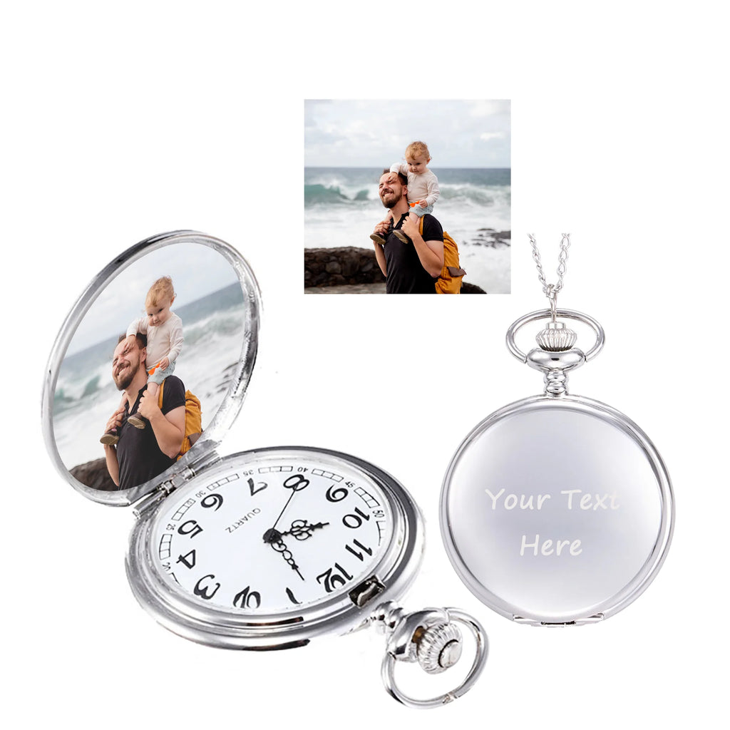 Vintage Quartz Pocket Watch Personalized Pendant Clock Fathers Gift
