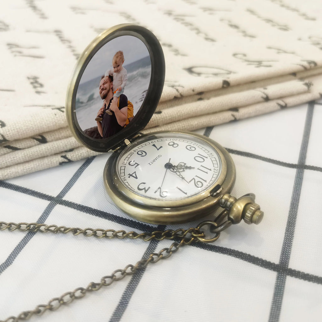 Vintage Quartz Pocket Watch Personalized Pendant Clock Fathers Gift