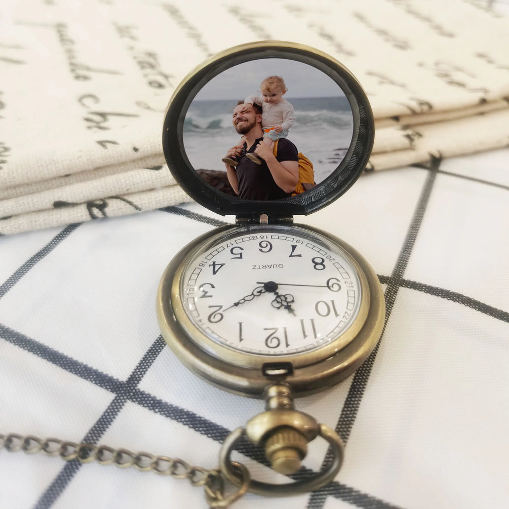 Vintage Quartz Pocket Watch Personalized Pendant Clock Fathers Gift