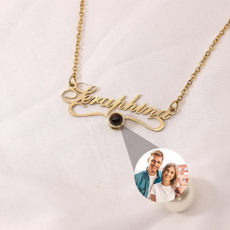 Name Projection Necklace Personalized Stainless Steel Letter Pendant