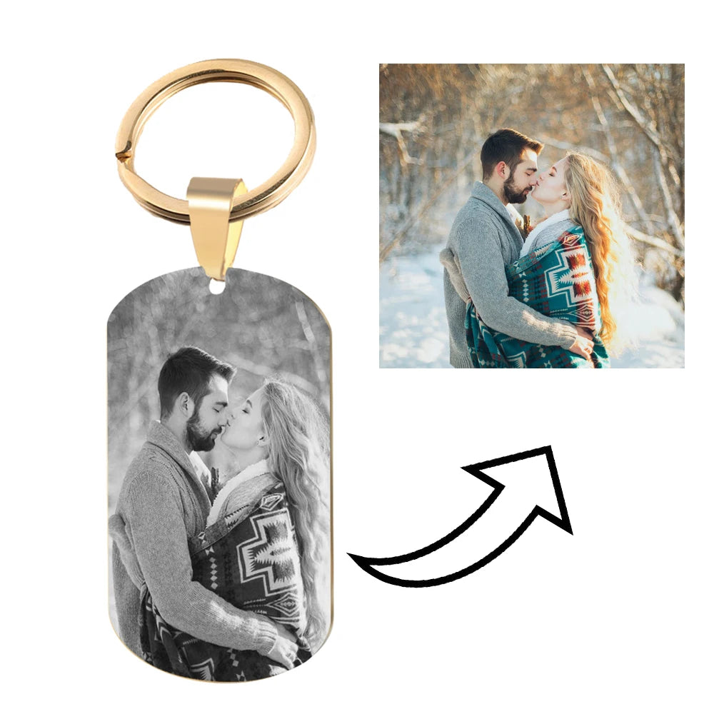 Custom Photo KeyRing Personalized Picture Name Date Keychain Square Heart