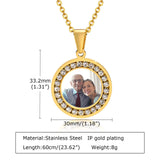 Custom Photo Necklace Round CZ Stainless Steel Chain Personalized Pendant