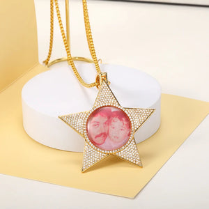 Zircon Star Photo Name Pendant Necklace Personalized Christmas Gift